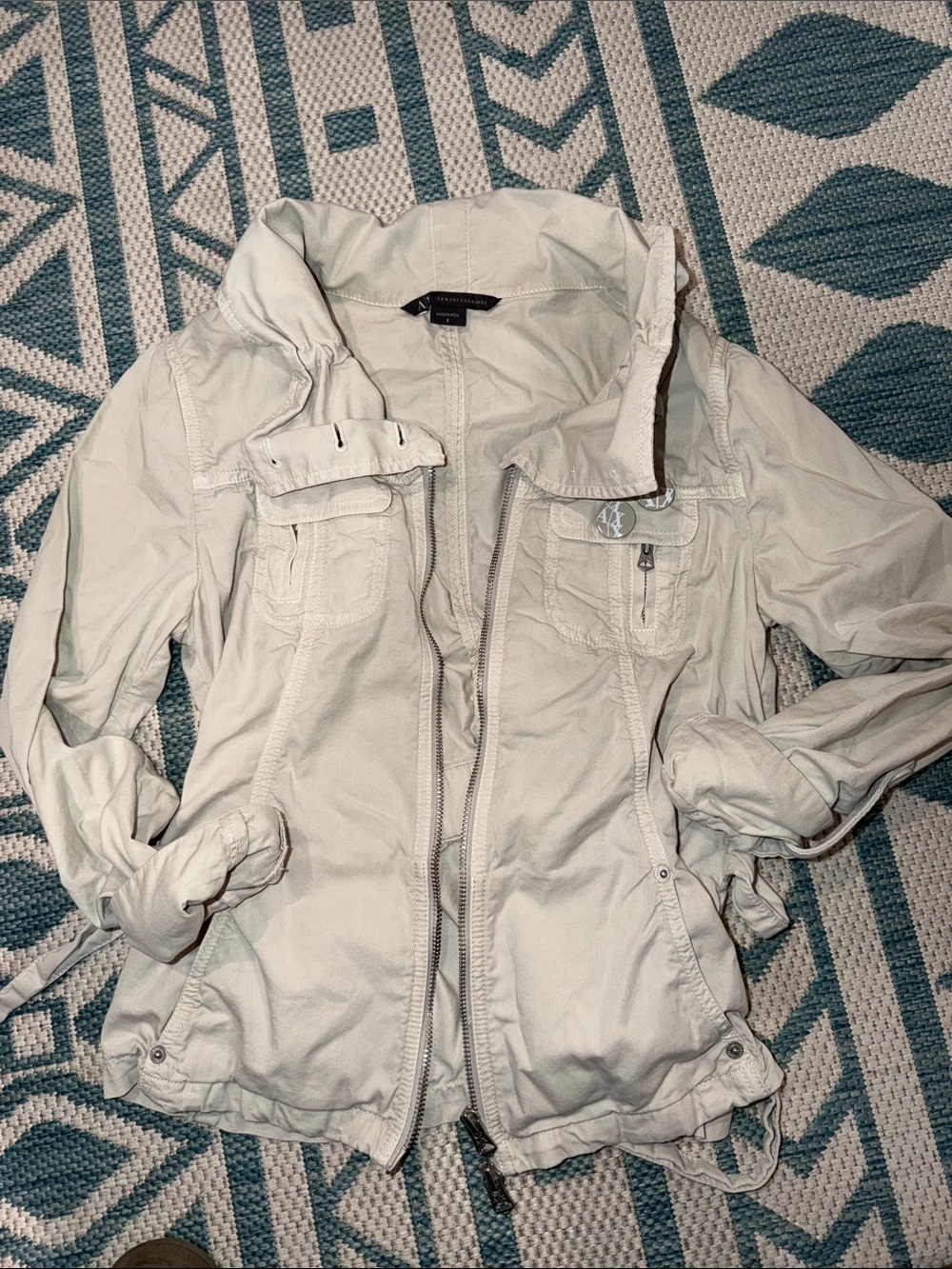 Armani Exchange Light Gray Utility Jacket with Zip & Pockets